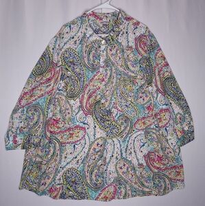 Avenue Top 30/32 Paisley Multicolor Half Button Collar Long Sleeve Chiffon Shirt